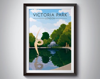 Victoria Park Poster, East London, Regents Canal, Hackney, Dalston, Tower Hamlets, Haggerston, Mile End, London Artwork, Original Print, Art