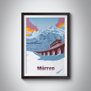 Painting Murren Bernese Oberland Switzerland Snow 12X16 Inch Framed Art Print