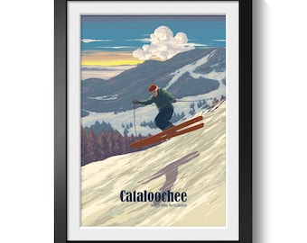 Cataloochee Ski Resort Poster, North Carolina Wall Art Print, Great Smoky Mountains Winter Landscape, Appalachian Skiing Travel Decor