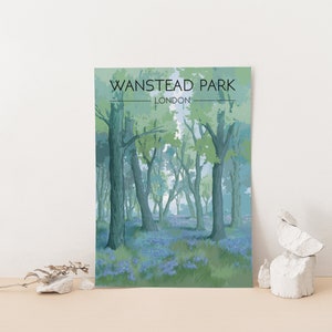 Wanstead Park Poster, London Travel Print, Wanstead Flats, Walthamstow, Leytonstone, East London, Bluebells, Forest Nature, Vintage Wall Art image 2