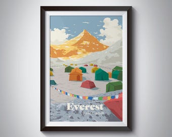 Mount Everest Base Camp Poster, Travel Print, Highest Mountain, Seven Summits, Base Camp Trek, Mountain Climbing, Himalayas, Trekking Nepal
