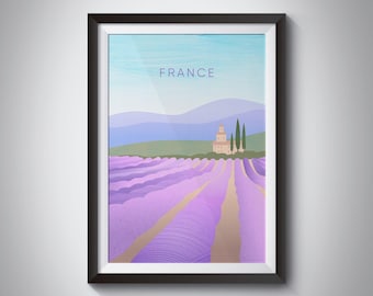 France Minimal Travel Poster, Lavender Field, Retro Travel Print, Vintage, French Wall Art, South of France, Bordeaux, Nice, Marseille