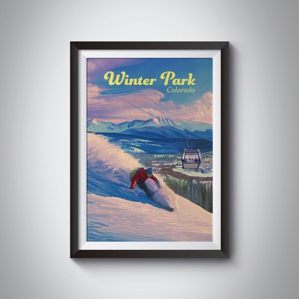 Winter Park Ski Resort Poster, Colorado USA Travel Poster, Rocky Mountains, Breckenridge, Vintage Skiing Print, Snowboard Art, Aspen, Vail