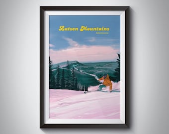 Lutsen Mountains Ski Resort Poster, Minnesota USA, Midwest, Vintage Travel Print, Lake Superior, Sawtooth Mountains, America, Backcountry
