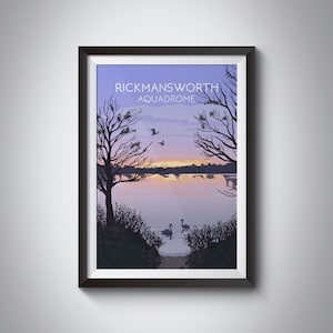 Rickmansworth Aquadrome Poster, Hertfordshire, Vintage Travel Print, Colne Valley, Grand Union Canal, Watford, Croxley, Cassiobury Park