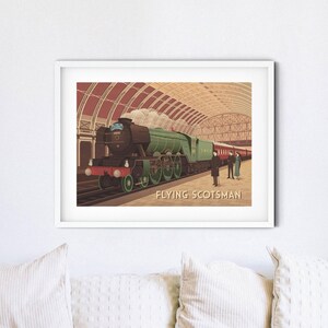 Flying Scotsman Poster, Steam Train, Steam Locomotive, Vintage Railway Poster, Travel Print, Wall Art Gift, Art Deco, Trainspotting Hobby image 2
