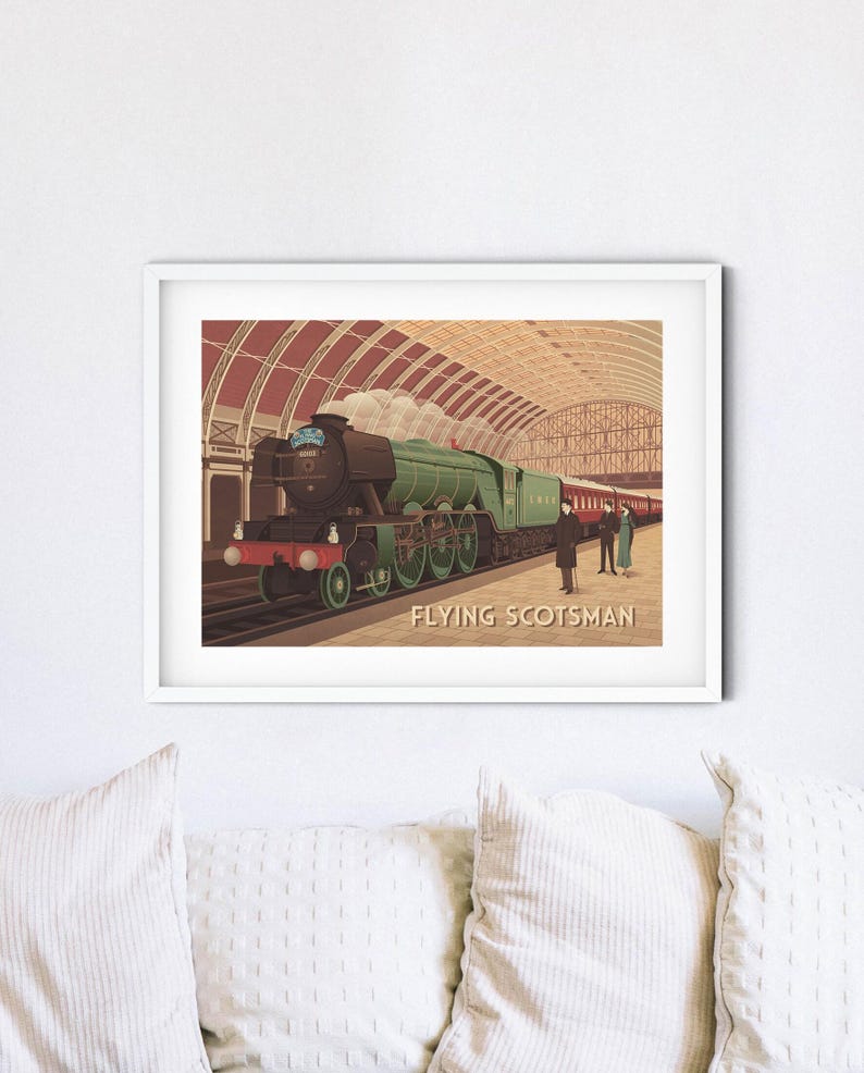 Flying Scotsman Poster, Steam Train, Steam Locomotive, Vintage Railway Poster, Travel Print, Wall Art Gift, Art Deco, Trainspotting Hobby image 2