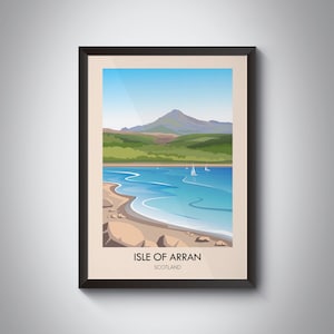 アラン島のポスター、スコットランド西部、クライド湾、ゴートフェル、ノースエアシャー、ビンテージ旅行プリント、キンタイア半島、ハイキングギフト、アート
