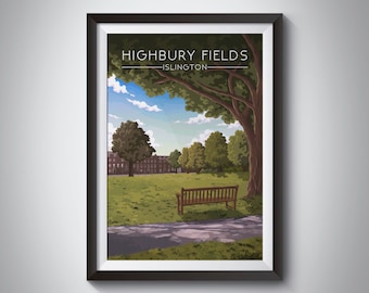 Highbury Fields Poster, London Park Print, Islington Wall Art Gift, London Travel Poster, Highbury and Islington, North London, Parkrun, UK