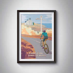 Lands End to John O'Groats Cycling Poster, LEJOG, End to End Challenge, Cicloturismo, Gran Bretaña, Ciclismo, Bicicleta, Cartel de viaje, Impresión