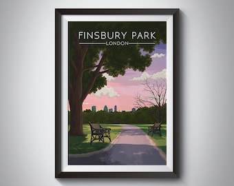 Póster de Finsbury Park, impresión de viaje a Londres, regalo de arte mural del norte de Londres, ilustración, Haringey, mapa de la ciudad, Harringay Green Lanes, Manor House