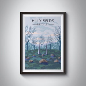 Hilly Fields Park Poster, London, Brockley, Lewisham, Ladywell, Stone Circle, South London, Vintage Travel Print, South East London Wall Art