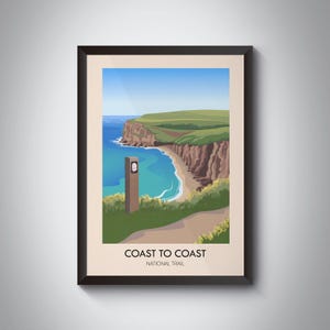 Coast To Coast Hiking Trail Poster, Wainwright's, St Bees, Robin Hoods Bay, Lake District National Park, National Trail, Framed Print, Gift