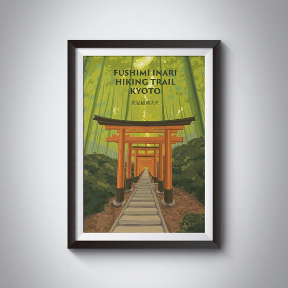 Fushimi Inari Hiking Trail Poster, Kyoto Japan Travel Poster