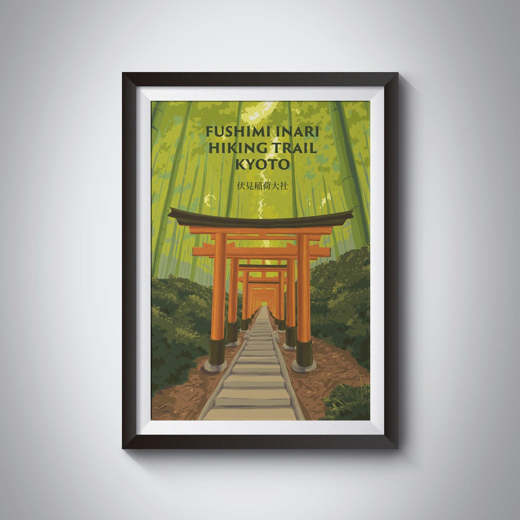 Fushimi Inari Hiking Trail Poster, Kyoto Japan Travel Poster