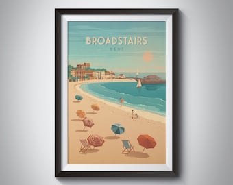 Broadstyles Reise Poster, Kent England Travel Print, Viking Bay, Kingsgate, English Seaside Wall Art, Margate, Thanet, personalisiertes Geschenk