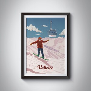 Valloire Snowboarding Poster, Savoie France, French Alps Print, Vintage Ski Resort Poster, Skiing Wall Art, Valloire Galibier, Snowboard Art