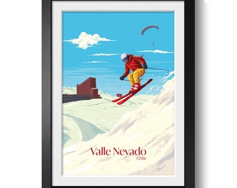Valle Nevado Chile Ski Resort Poster, Andes Mountains Wall Art Print, Snowboarding Skiing Travel Decor, South America Winter Sports Artwork