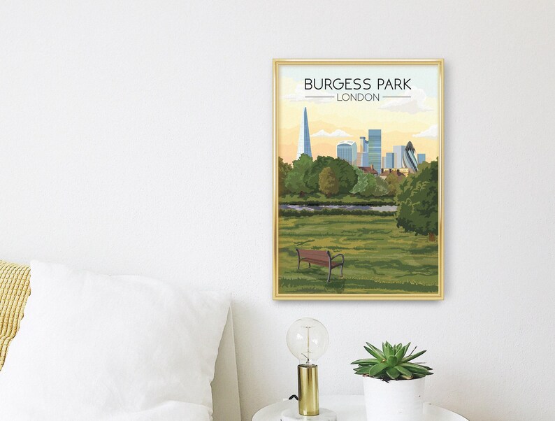 Burgess Park London Poster, Travel Print, Southwark, South East London, Skyline Art, Parkrun, Camberwell, Peckham, Bermondsey, Walworth image 3
