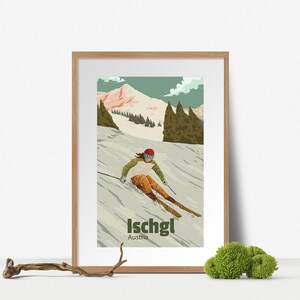 Póster de la estación de esquí de Ischgl, impresión de viaje a Austria, valle de Paznaun, snowboard, San Antón, temporada de esquí, Tirol, arte vintage de esquí, regalo de esquí imagen 5