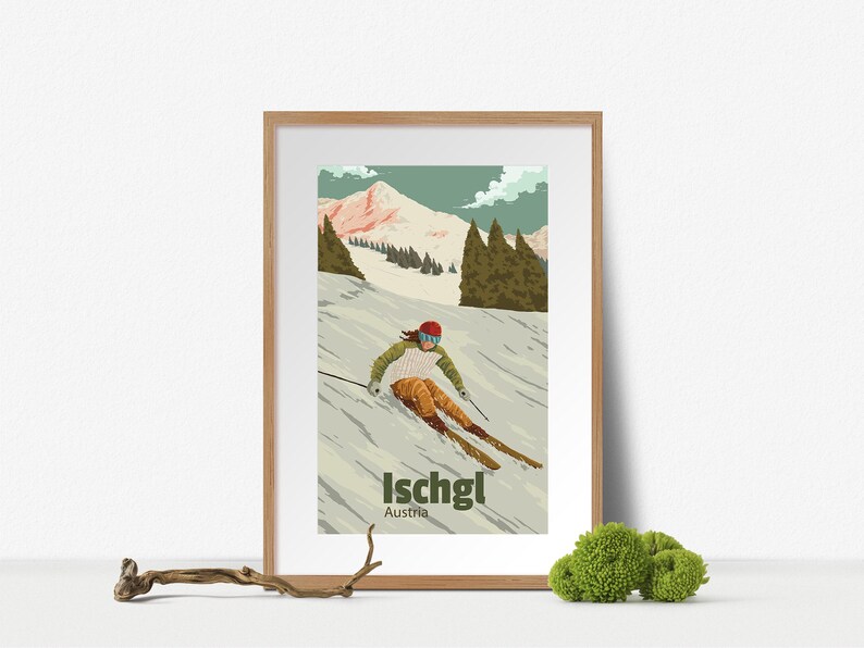 Póster de la estación de esquí de Ischgl, impresión de viaje a Austria, valle de Paznaun, snowboard, San Antón, temporada de esquí, Tirol, arte vintage de esquí, regalo de esquí imagen 5