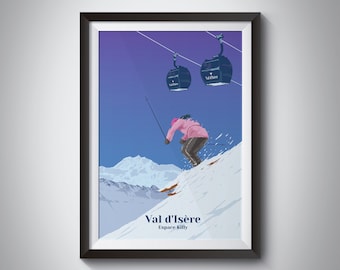 Val d'Isere Poster, Ski Resort Print, Espace Killy, French Alps, Retro, Vintage, Mountain, Skiing Gift, Snowboarding, France, Art, Tignes