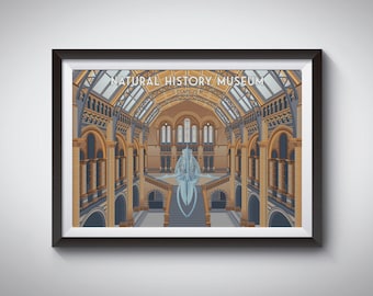 Natural History Museum Poster, London Travel Print, Architecture, South Kensington, Historical Building, British Museum, London Underground