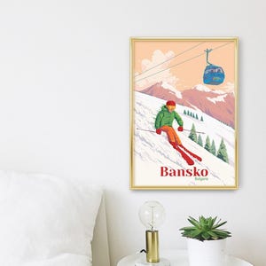Bansko Bulgaria Ski Resort Poster, Travel Poster, Wall Art, Snowboarding, Vintage Skiing Print, Retro Ski Artwork, Gift for Skier, Mountains image 3