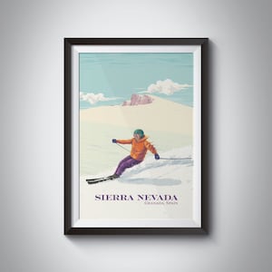 Sierra Nevada Ski Resort Poster, Spanien, Grenada, Snowboarding, Vintage Skiing Print, Veleta, Skistation, Pradollano, Retro, Snowboarding