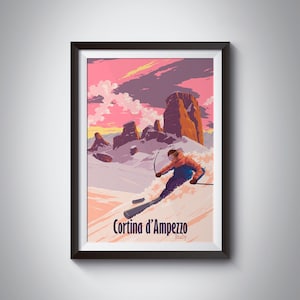 Cortina d&#39;Ampezzo Ski Resort Poster, Italy Skiing Print, Vintage Travel Poster, Dolomiti, Dolomites, Italian Art, Courmayeur, Skiing Gift