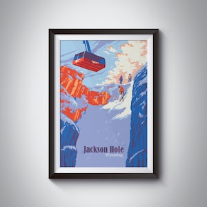 Jackson Hole Skiing Poster, Ski Resort Print, Wyoming, Grand Teton National Park, Yellowstone, Snowboarding, Wall Art, Corbet's Couloir, USA