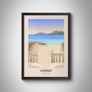 Vatersay Poster, Scotland, Outer Hebrides, Caolas, Vintage Travel Print, Scottish Island Artwork, Beaches, Barra, Archipelago, Framed Print
