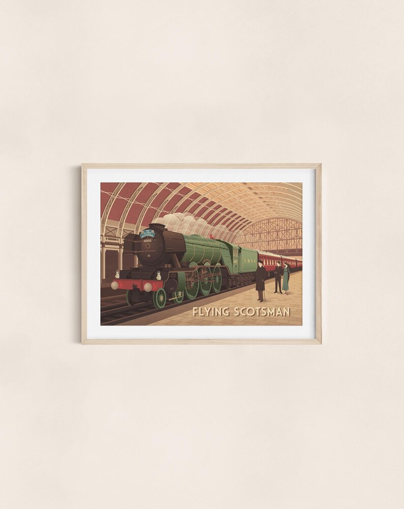 Flying Scotsman Poster, Steam Train, Steam Locomotive, Vintage Railway Poster, Travel Print, Wall Art Gift, Art Deco, Trainspotting Hobby image 3