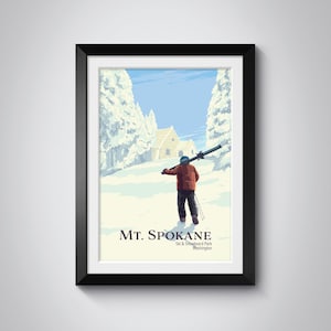 Mt Spokane Ski and Snowboard Park, Vintage Ski Poster, Winter Sports Wall Art, Scenic Mountain Print, Ski Resort Decor, Mount Spokane, Map