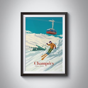 Champery Ski Resort Poster, Swiss Alps, Switzerland Travel Print, Portes du Soleil, Morgins, Morzine, Vintage Ski Print, Skiing Gift, Art