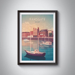 Póster de viaje a la costa de Ramsgate, Thanet, Kent, impresión de viaje vintage, Margate, puerto, playas, obra de arte retro, regalo enmarcado, Broadstairs, arte