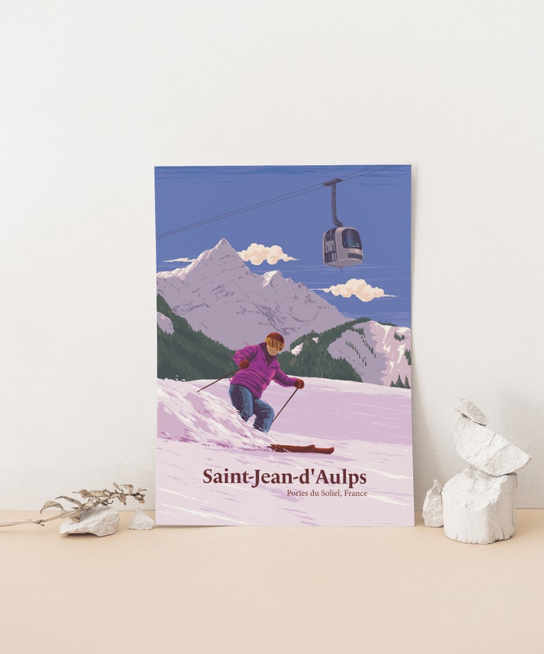 Saint-Jean-d'Aulps Ski Resort Poster, France, Portes du Soleil, Haute-Savoie, Snowboard, Avoriaz, Morzine, Vintage Travel Print, French Alps image 6