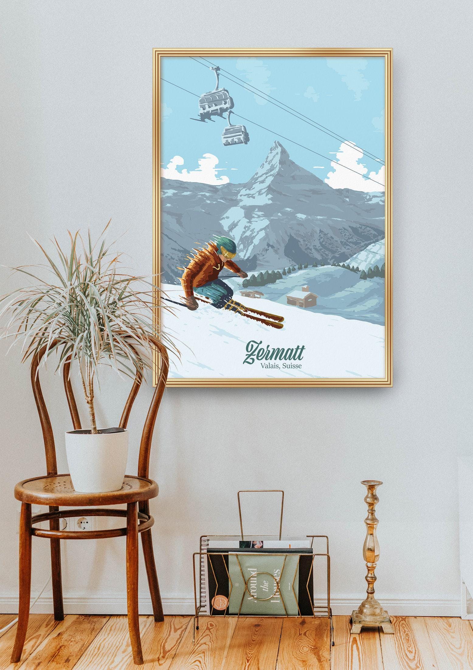 Zermatt Ski Resort Poster, Matterhorn Mountain Art, Valais, Switzerland ...