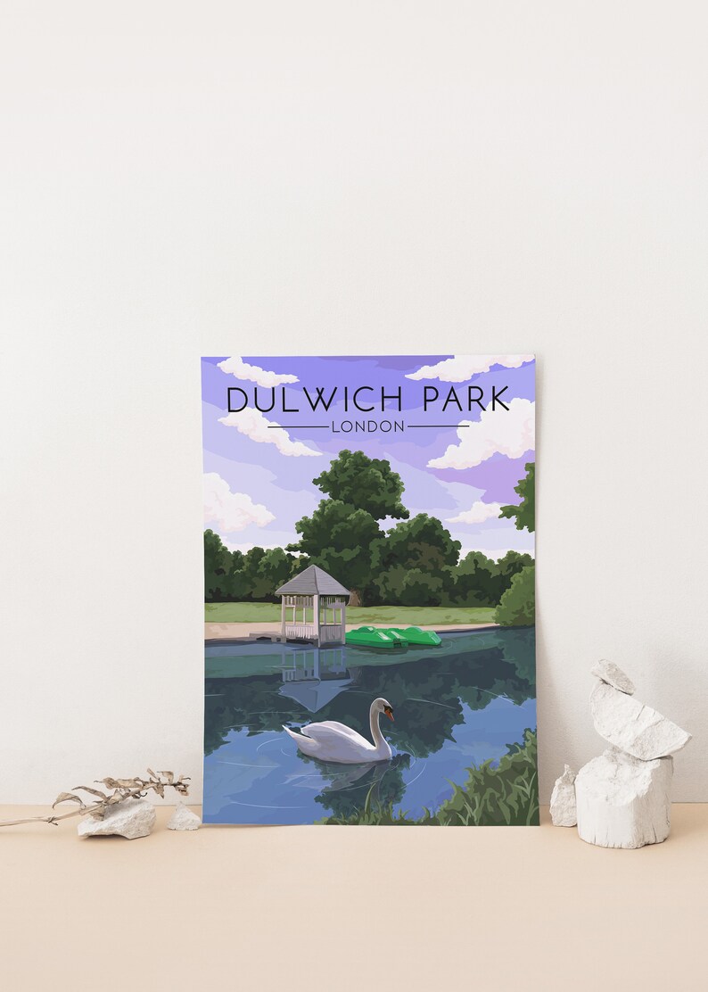 Boating Lake Dulwich Park London Poster Southwark Parkrun Travel Print Dulwich Village South East London Wall Art Decor Pond