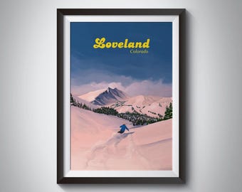 Loveland Ski Resort Poster, Colorado USA, Denver, Loveland Pass, Arapahoe Basin Ski Area, Snowboarding Print, Retro Ski Poster, Vintage