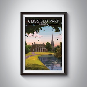 Cartel de Clissold Park, impresión de viaje de Londres, Clissold House, Hackney, Stoke Newington, Victoria Park, decoración de arte de pared de Londres, East London, regalo
