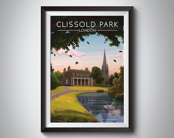 Clissold Park Poster, London Travel Print, Clissold House, Hackney, Stoke Newington, Victoria Park, London Wall Art Decor, East London, Gift