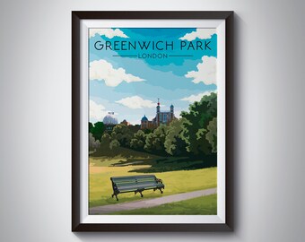 Greenwich Park London Poster, Travel Print, Royal Parks, Observatory, River Thames, Isle of Dogs, City of London, Wall Art Decor, Marathon