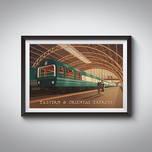 Plakat podróżniczy Eastern and Oriental Express Train, sztuka kolejowa w stylu vintage, wydruk Venice Simplon Orient Express, luksusowy prezent podróżniczy Belmond Train