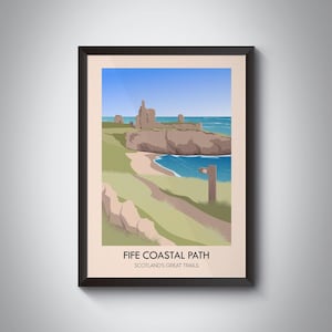 Fife Coastal Path Poster, Scotland's Great Trails, Kincardine, Newburgh, Hiking Art, Vintage Travel Print, Scottish, Kingdom of Fife