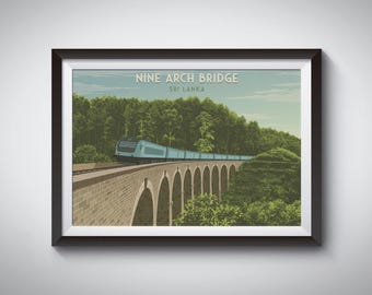 Nine Arch Bridge Sri Lanka Travel Poster, Bridge in the Sky Viaduct, Sri Lanka Print, Wall Art Print Gift, National Park Poster, South Asia