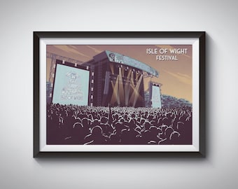 Póster del Festival de la Isla de Wight, Impresión de viaje, Festival de música, Póster del cartel de conciertos, David Bowie, Regalo de arte mural vintage, Glastonbury, Newport