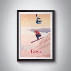 Levi Lapland Ski Resort Poster, Finland Travel Print, Finnisch Lappland, Nordlichter, Skandinavisches Wandkunst Dekor, Skandinavisch, Geschenk, Kittilä