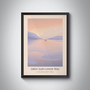 Great Glen Canoe Trail Poster, Scotland&#39;s Great Trails, Caledonian Canal, Lochy, Loch Ness, Great Glen Way, Vintage Travel Print, Highlands