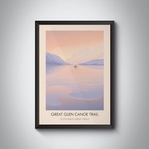 Great Glen Canoe Trail Poster, Scotland's Great Trails, Caledonian Canal, Lochy, Loch Ness, Great Glen Way, Vintage Travel Print, Highlands